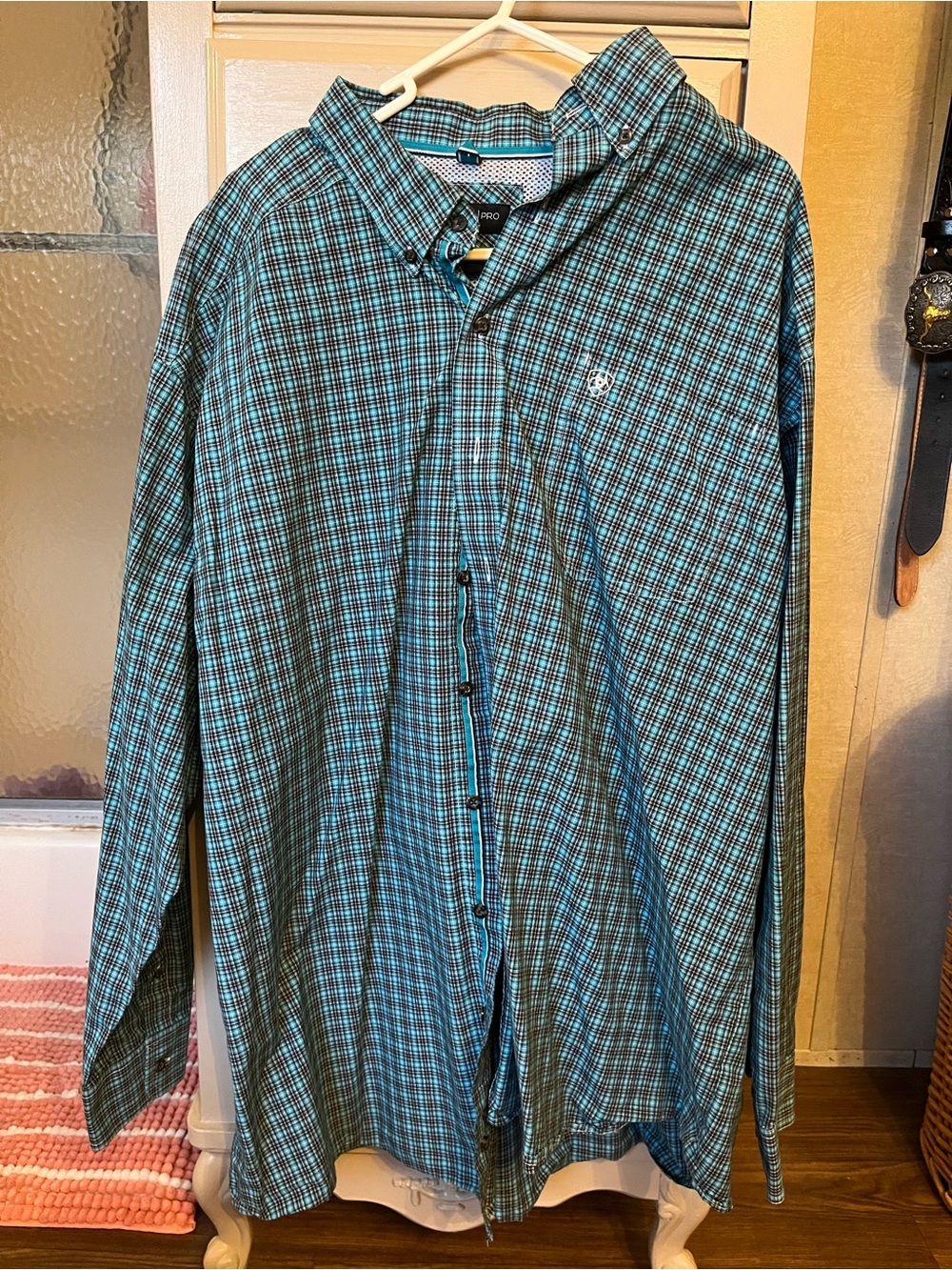 Men's Ariat Button-Down Plaid Shirt - Teal/Black